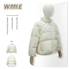 Designed Lady Down Jackets Woven Filled Design  Down Padded Women's Puffer Jackets Winter Stand Collar Cropped Coats