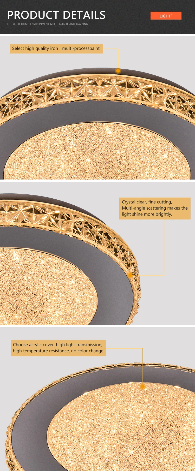 Good Quality Simple Design Light Living Room Acrylic Plastic Shade Modern LED Ceiling Lamp