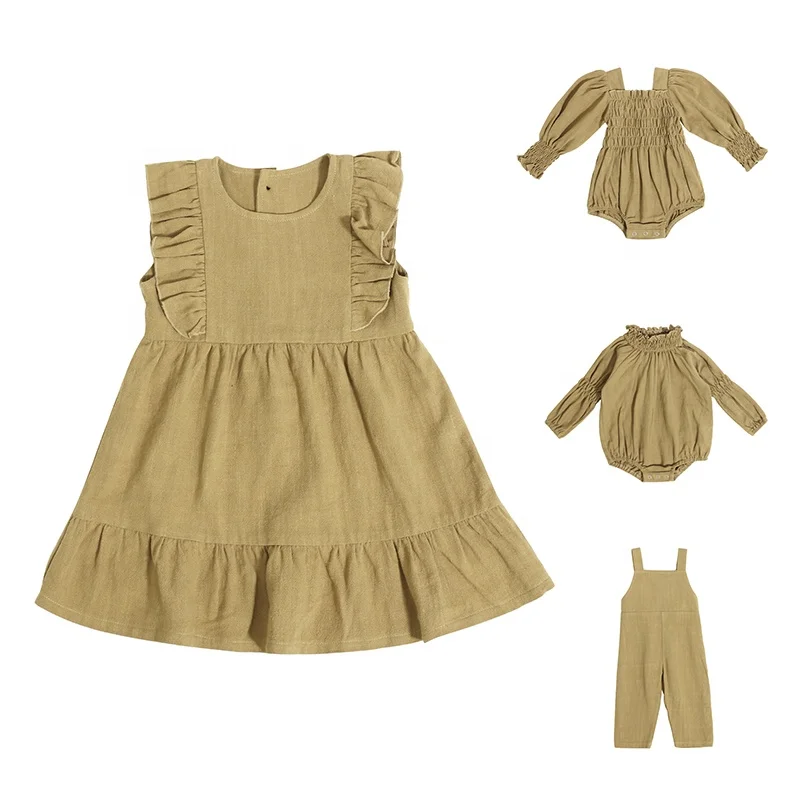 Wholesale bamboo baby girl dress ruffle design baby skirts cute high-waisted A line design midi dresses