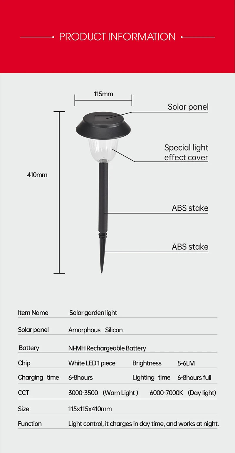 Outdoor Easy Install Pathway Yard Villa Decoration Solar Lawn Light waterproof solar led garden light
