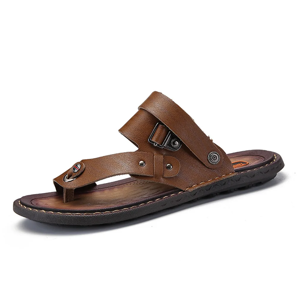 Available for any sizes Handmade BLACK Men's Sandals Genuine  Leather Shoes Mens Shoes Sandals Flip Flops & Thongs 