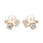 Design Imitation Korean Version Handmade Personality Design Women's Imitation Pearl Rhinestone Earrings Stud Earrings