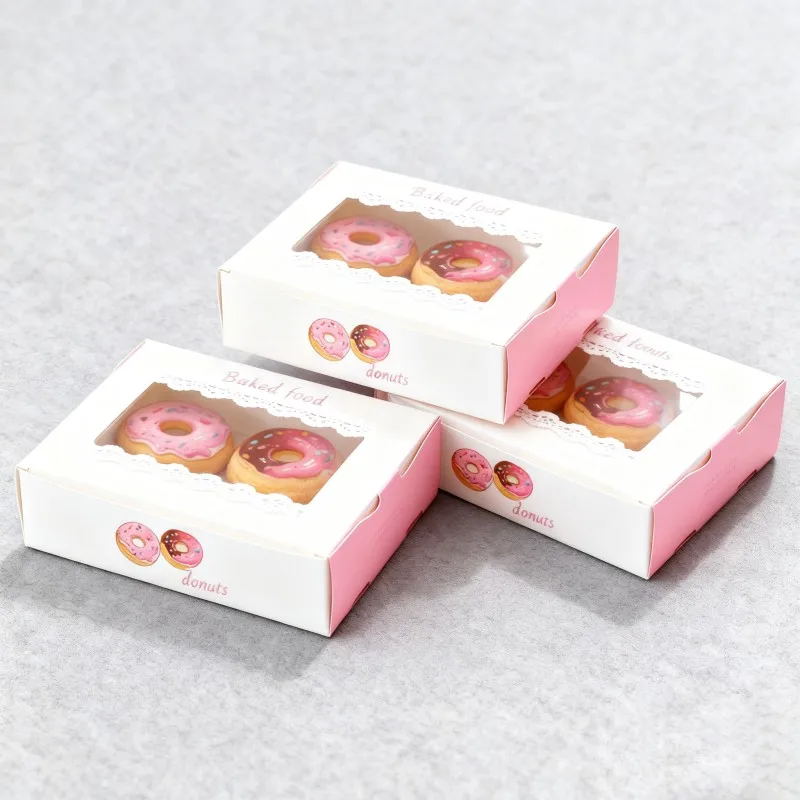 product wholesale customized logo doughnut packaging box with window dessert powder puff paper box bakery doughnut donut paper box-5