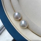 Silver Stud Factory Wholesale 925 Silver Tahitian Black Pearl Stud Earrings