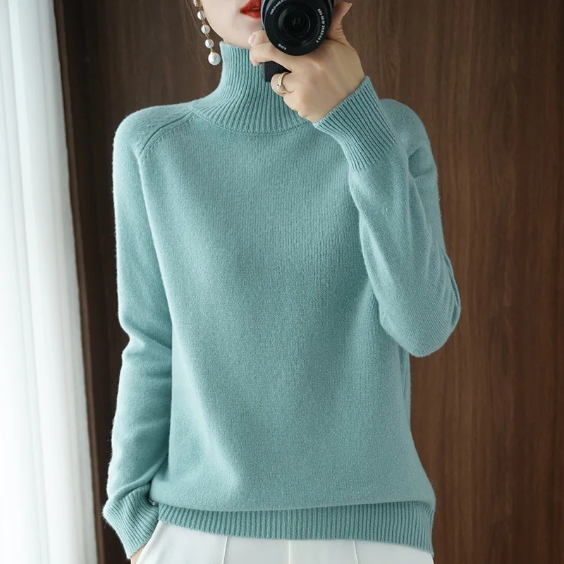 Turtleneck sweaters female autumn winter new thickened women's pure color pullover loose knitting long sleeve sweater