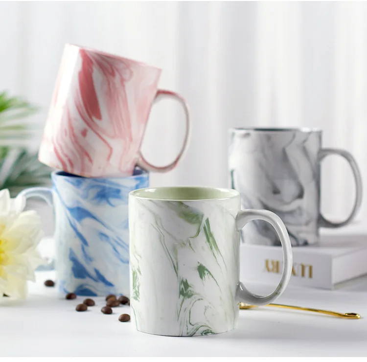 Customized Marbling Pattern Wedding Hand Gift Pink Coffee Milk Ceramic Mug Creative Marble Design Handmade Ceramic Mug