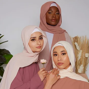 Wholesale Georgette solid Color Thick Chiffon Scarf Thick Bubble Heavy Chiffon Hijab Muslim Tudung Women Shawl