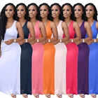 Women A0205 2020 Wholesale Women Solid Colors Sundress Floor Length Long Maxi Dresses