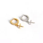 Cubic Hoop 925 Sterling Silver Cubic Zirconia Gold Hoop Cross Earrings For Men Girls