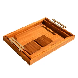 New Manufacturer Antique Style Bamboo Wooden Rectangle Breakfast Serving Tray With Handles Great For Dinner Trays