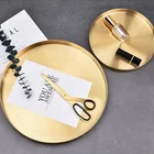Tray Wholesale Medium Sized Office Home Hotel Desktop Golden Round Metal Food Sundries Serving Tray
