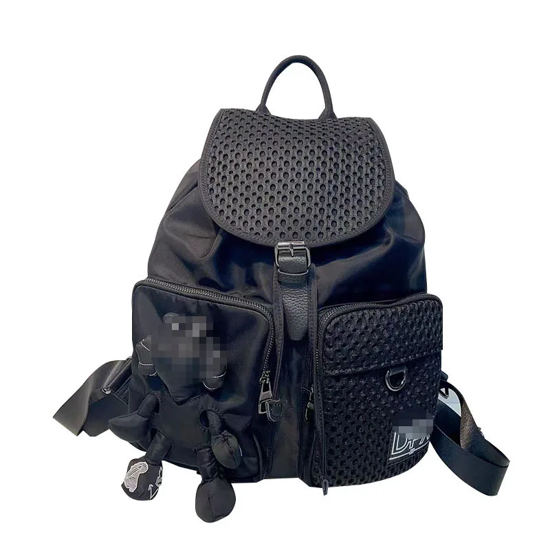 Custom Laptop Daypacks Large Vintage Rucksack Flap Drawstring Backpack Casual Black Travel Backpack Purse For Women