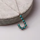 Charm Personalized Turquoise Beads Initial Necklace Antique Silver Letter Pendant Alphabet Charm Jewelry