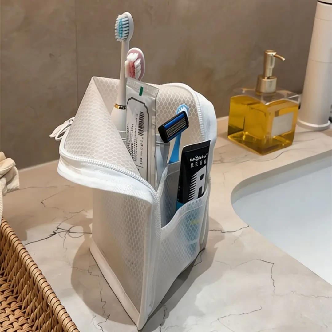 Self Standing Toiletry Bag Large Capacity Multi Functional Portable Travel Cosmetic Organizer Rectangle Shape Standing Type