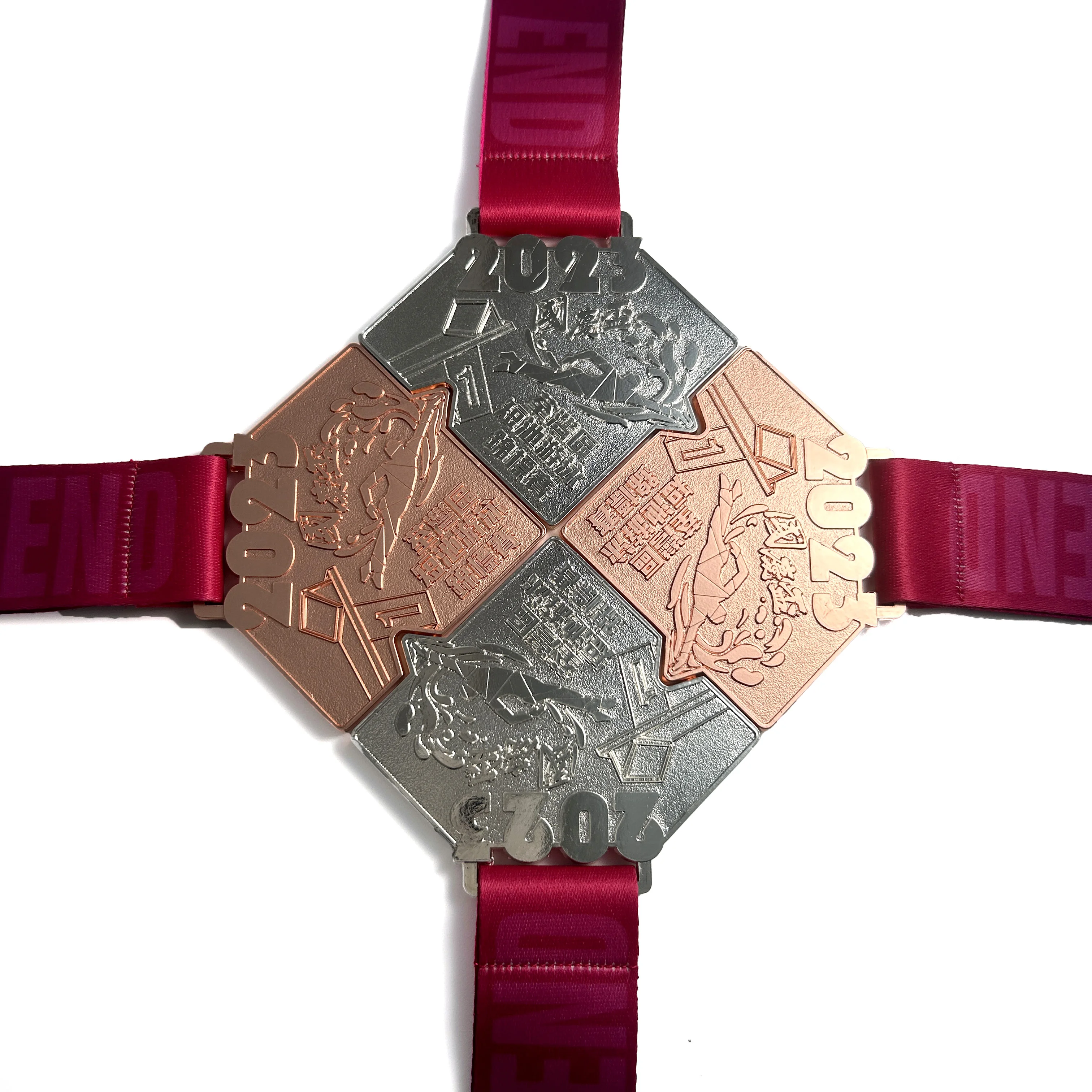 Custom 2D 3D Award Swimming Medal With Ribbon Wholesale Metal Sports Race Puzzle Medal factory