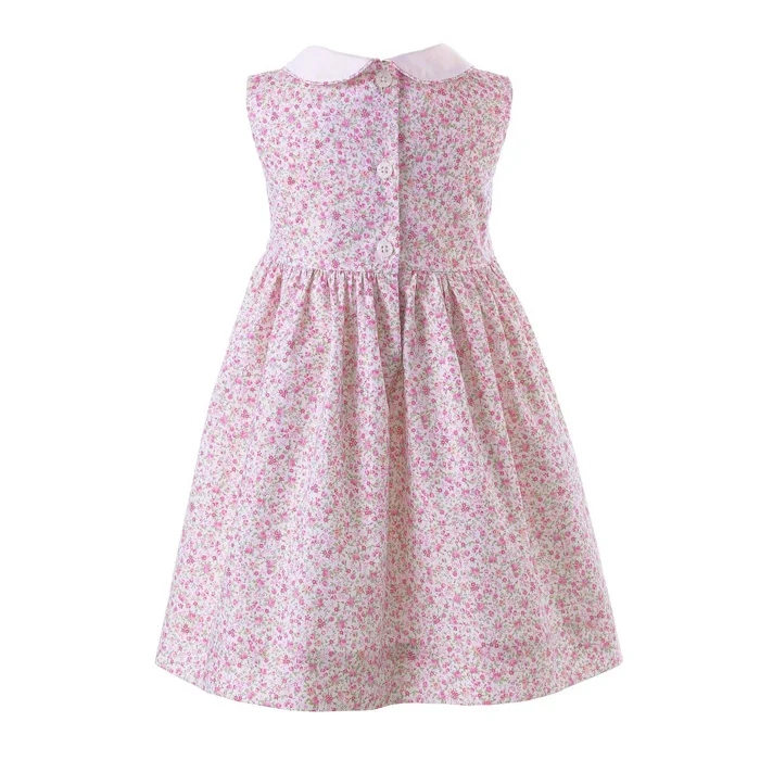 Customized Floral Print Baby Girls'  Dresses Sleeveless Girl Dress Summer With  Peter Pan Collar