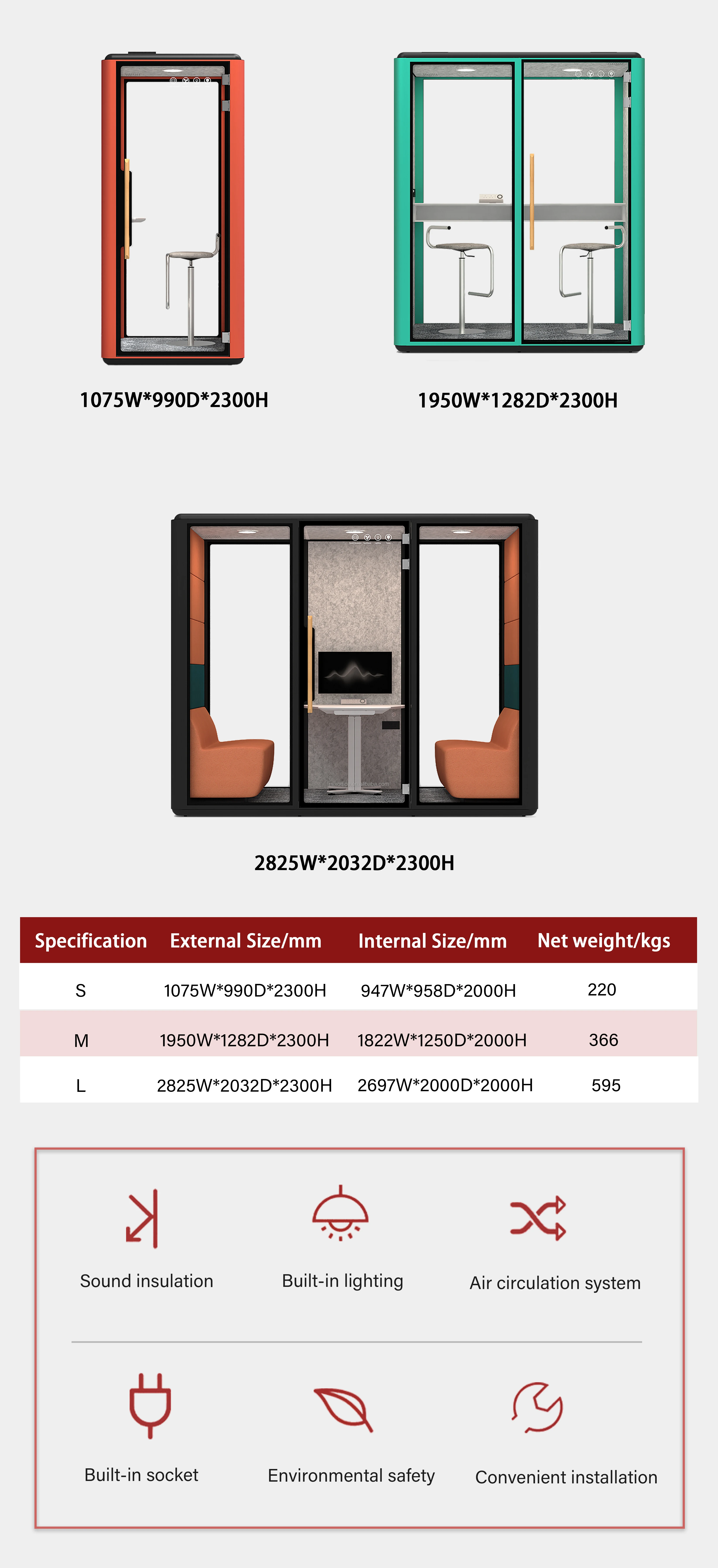 Cabina di registrazione professionale moderna e insonorizzata, ufficio prefabbricato, cabina telefonica per riunioni, moduli di stoccaggio, prefabbricati 4