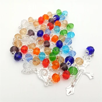 Wholesale Religious Prayer Supplies Crystal Beads Colorful Christian Cross Rosary Necklace