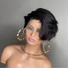 Human Hair Wholesale Cheap 100% Human Hair Short Pixie Cut 13x4 Frontal Transparent Lace Human Hair Wigs For Black Women