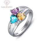 Engagement Gift Fashion Women 3 Birthstones Engagement Gift Customized Sterling Silver Heart Shape Rings
