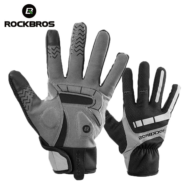 ROCKBROS Winter Riding Full Finger Gloves Thermal Fleece Warm Glove Touch Screen 