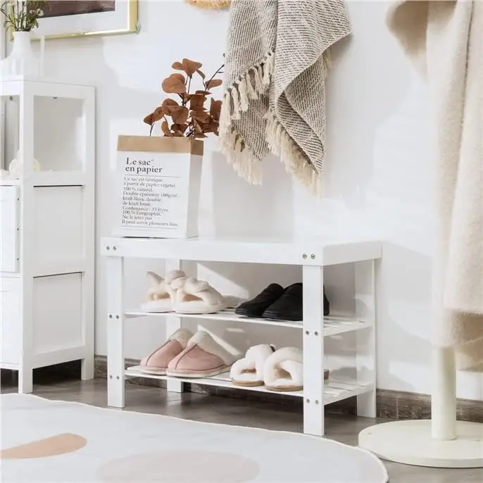 product 3 tier shoe organizer storage shelf bamboo shoe rack bench for entryway-5