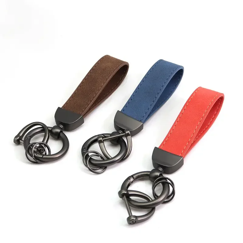 Custom luxury  accessories wholesale car blanks keychain handmade genuine faux leather wristlet keychain