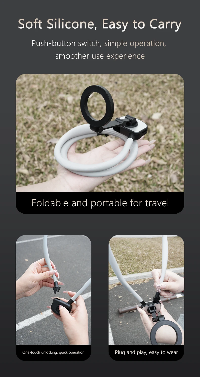 Lanparte Flexible Video Shooting Hands-Free Magnetic Cell Phone & Action Camera Holder Neck Strap for Comfortable Shooting