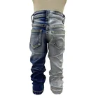 Boy's 2 Tone Patchwork Destroy Washed Ripped Denim Children Trousers Boy's Distressed Jeans Kids Pants