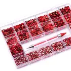 Nail Yantuo 3D Shiny Crystal AB Red Nail Art Mix Shape Fancy In Box Flat Bottom Glass Nail Rhinestone
