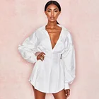 White Fall New Women's Single-breasted Lapel Long Sleeve White Casual Slim Shirt Dress Women Without Belt