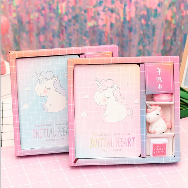 pink girl unicorn notebook gift box hardcover gift student diary