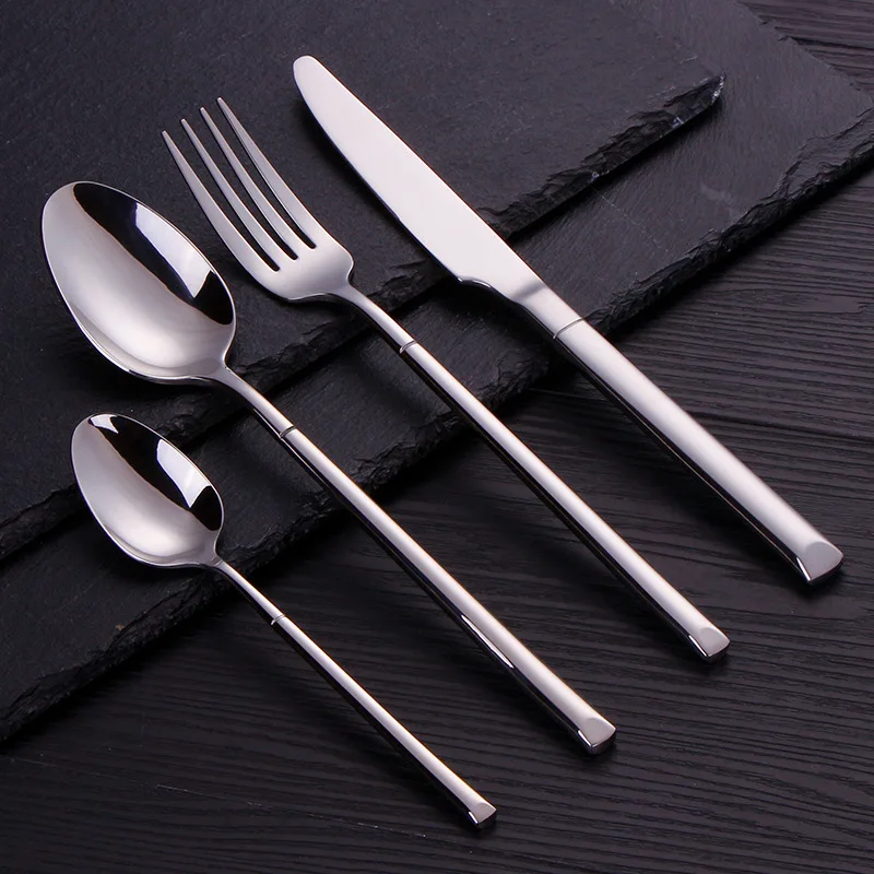 Luxury Stainless Steel Mirror Polish Silver Plated Cutlery Set Kitchen Fork Knife Spoon Silverware Flatware Sets