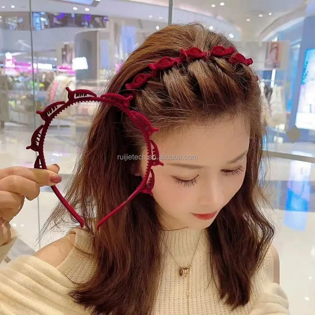 Women's Simple Non-Slip Braided Hair Accessory Red Organized Hair Hoop for Baby Department Fashionable Sweet All New