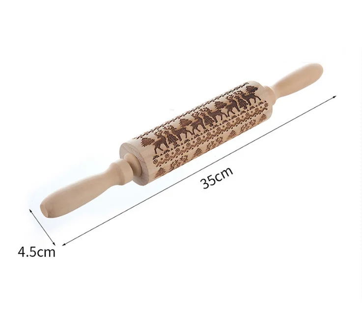 Factory Direct Wood Christmas printing baking carving embossing Cookies Rolling Pin