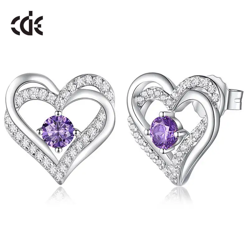Private Label Precious Gemstone Sophisticated Vermeil Jewelry 925 Silver Heart Earring Stud