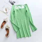 2021 Women's New Sexy Fashion Straight Pullover Lace Up Long Sleeve Knitted Solid Sweater Dress