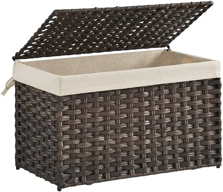 Storage Basket with Lid Foldable Bin Woven Blanket Storage Basket with Handles