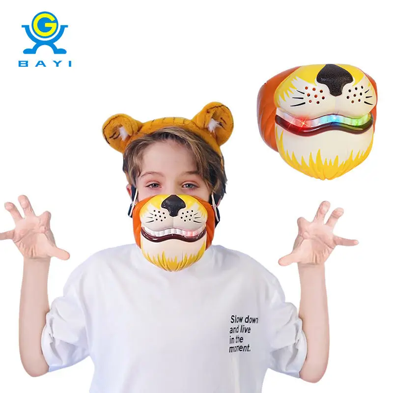 Led Light Animal Face Mask Voice changed Speaking Lion Pirate Shape Mask Santa Claus Roleplay Toys Face Shield For Kids