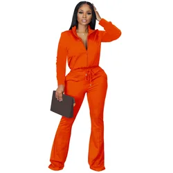 Custom 2 Women Fall Tracksuits Zipper Tops And Flare Pants Two Piece Sets Women's Clothing Sportswear