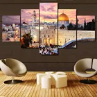 Art Sunset Wall Art Home Decoration Jerusalem Sunset Landscape Islam Building 5 Puece Painting Wall Art Islamic