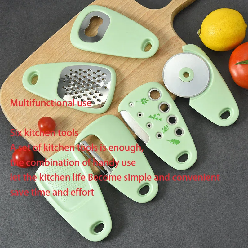 OEM & ODM Kitchen Tool Set Customized 6 Pieces Unique Kitchen Gadgets Peeler Gadgets Pizza Cutter Vegetable Grater