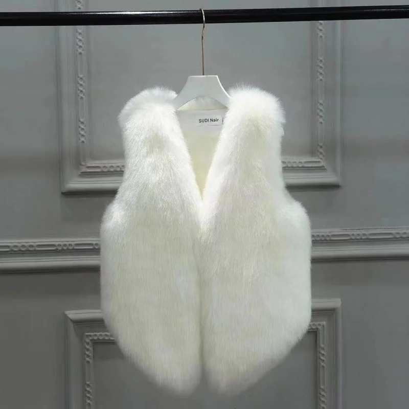 HTHLVMD Women's Faux Fox Fur Coat Jacket Winter Thick Warm Faux Fur Vest Outwear