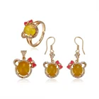 Earrings Elegant Fashion Exquisite Lovely Style Bow Bear Shape 18K Gold Ring Pendant Earrings 3 Piece Set
