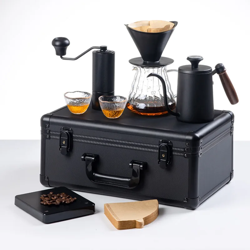 Hot Sale Coffee Maker Set Gift Outdoor Travel Manual Grinder Coffee Drip Pot Kettle Pour Over Coffee bag Set