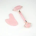 Beauty Wholesale Natural Rose Quartz Semi-precious Gemstone Massage Facial Roller Guasha Set Beauty Device