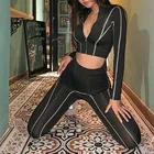 Pant Long Sleeve V Neck Bodycon Sexy 2 Piece Tracksuit Zipper Top And Pant Fitness Yoga Set Slim Sports Suits