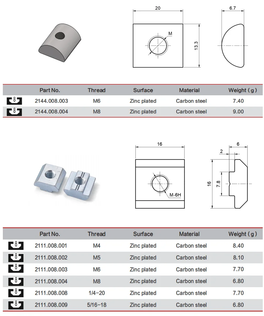 Custom M M M M Carbon Steel Sliding T Slot Nuts For Series