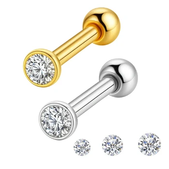 G23 Titanium Labret Lip Nose Studs 16G 18G 20G Round Zircon Top Helix Cartilage Tragus Conch Body Piercing Jewelry