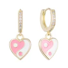 Earings Gemnel White CZ Hoop Yin Yang Pink Heart Charms Huggies Enamel 925 Silver Gemstone Earings